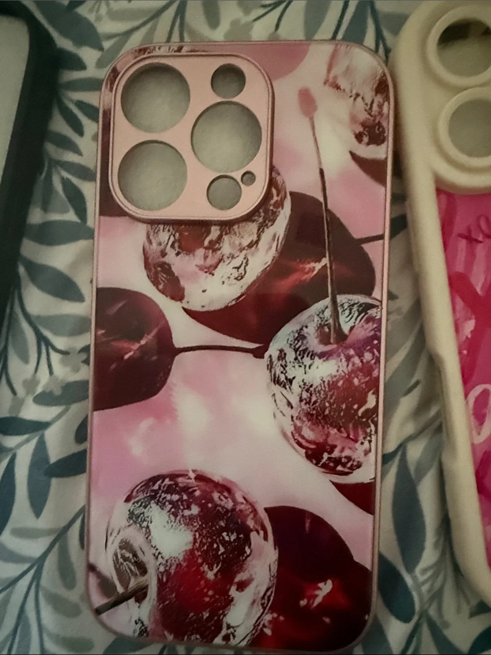 Pink Cherry & Pattern iPhone Case - Pink Color